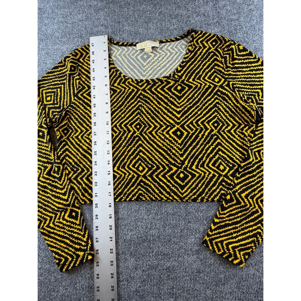 Michael Michael Kors Womens XL Yellow Black Diamond Long Sleeve Crop Top